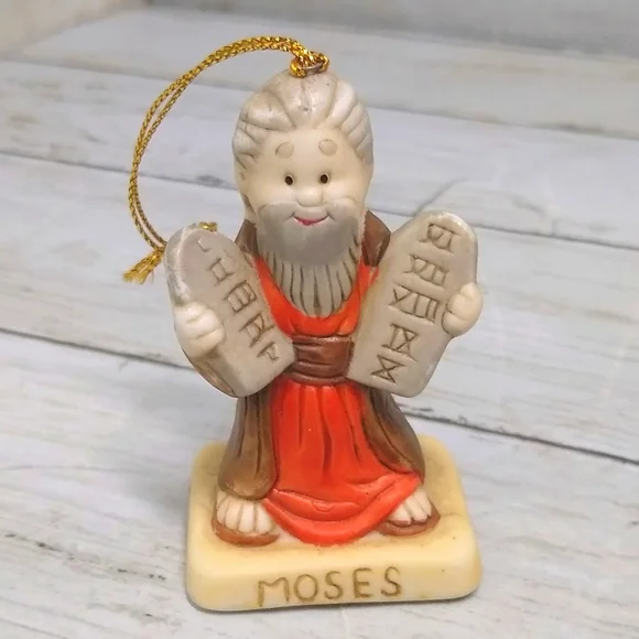 Vtg Santa Christmas Tree Star Ceramic HOL 1991 Moses Ornaments Decorations 4pcs